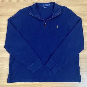 Polo Ralph Lauren Mens Estate Rib 1/4 Zip Blue Long Sleeve Sweater Large